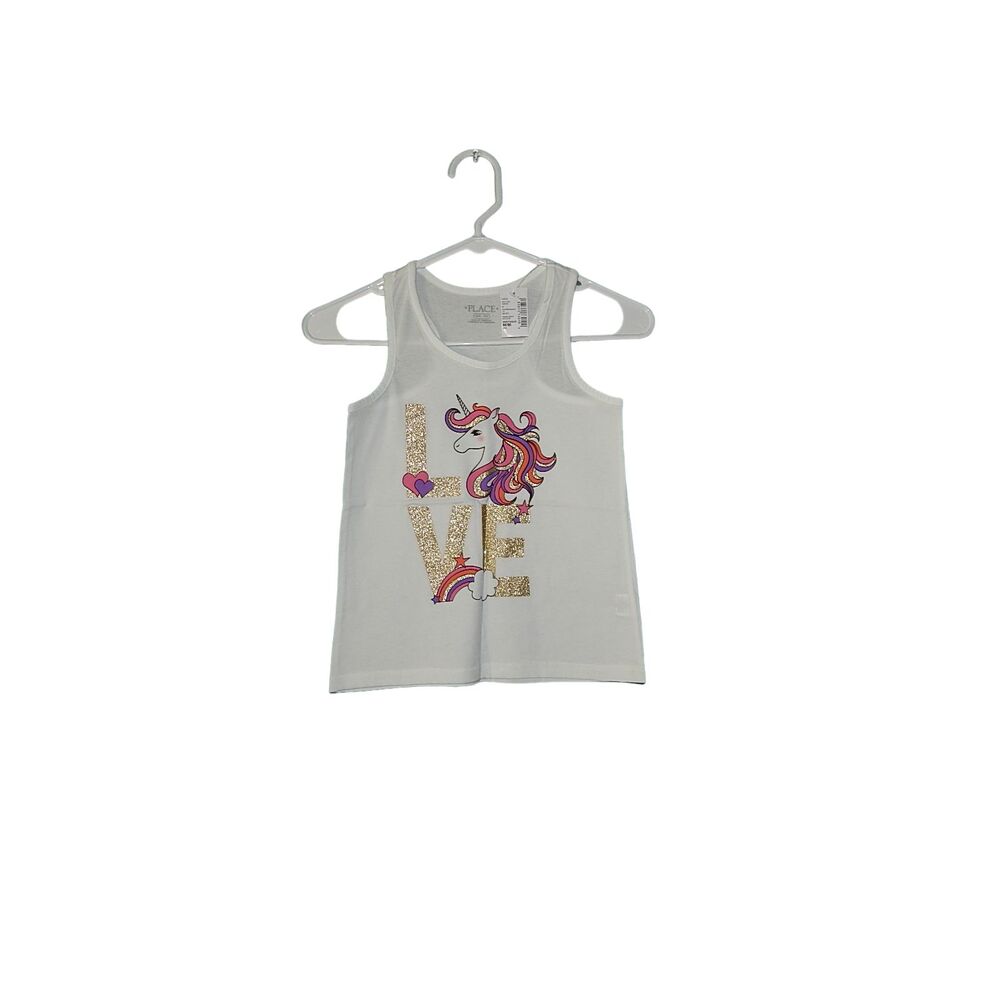 Children's Place Girls M 7/8 Unicorn LOVE Glitter Tank Top NWT